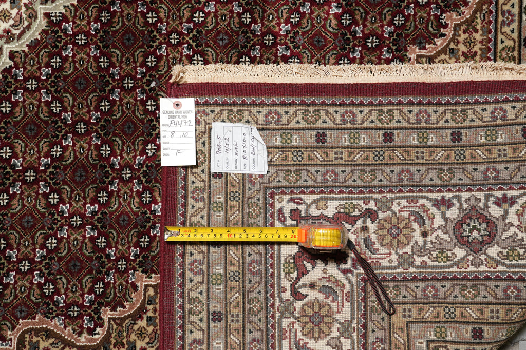 8 x 10 High Quality Soft Wool and Silk Handmade Rug Mahi Tabriz Herati Ruby Red #F-4472