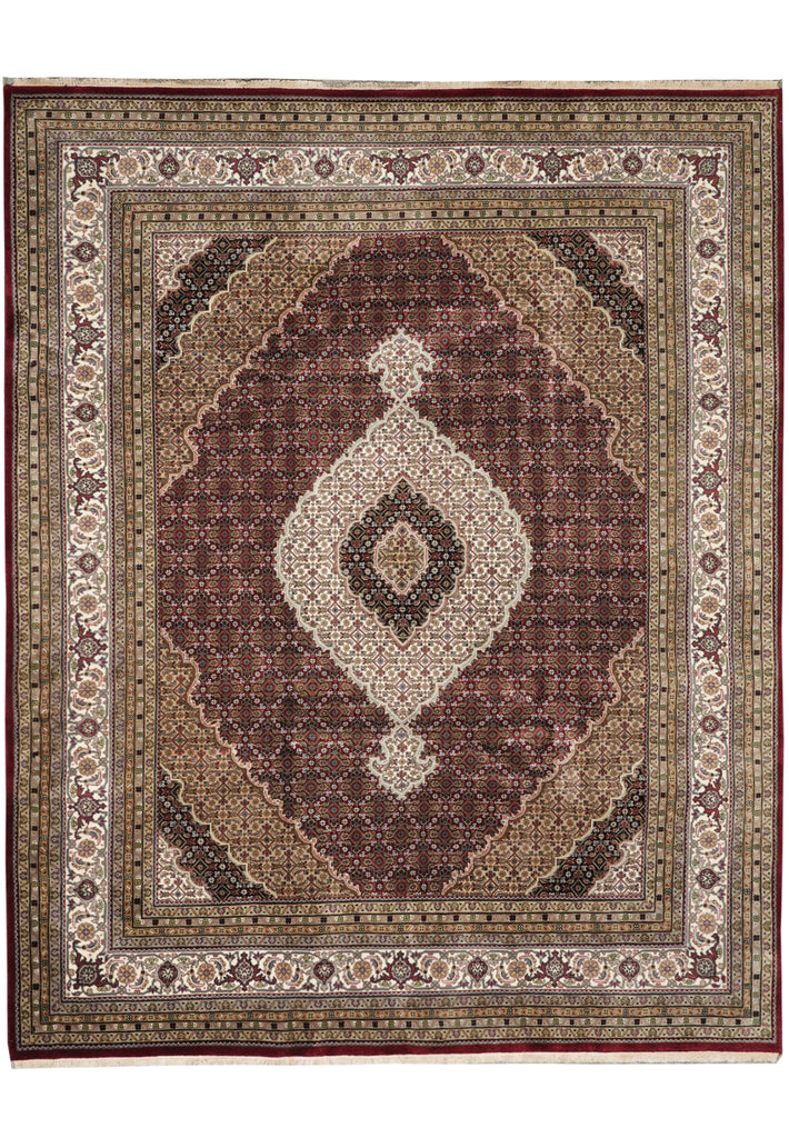 8 x 10 High Quality Soft Wool and Silk Handmade Rug Mahi Tabriz Herati Ruby Red #F-4472