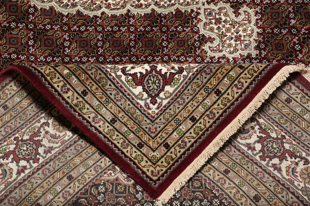 8 x 10 High Quality Soft Wool and Silk Handmade Rug Mahi Tabriz Herati Ruby Red #F-4472