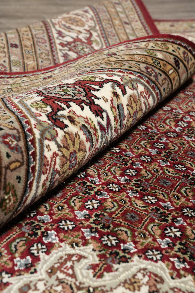 8 x 10 High Quality Soft Wool and Silk Handmade Rug Mahi Tabriz Herati Ruby Red #F-4472