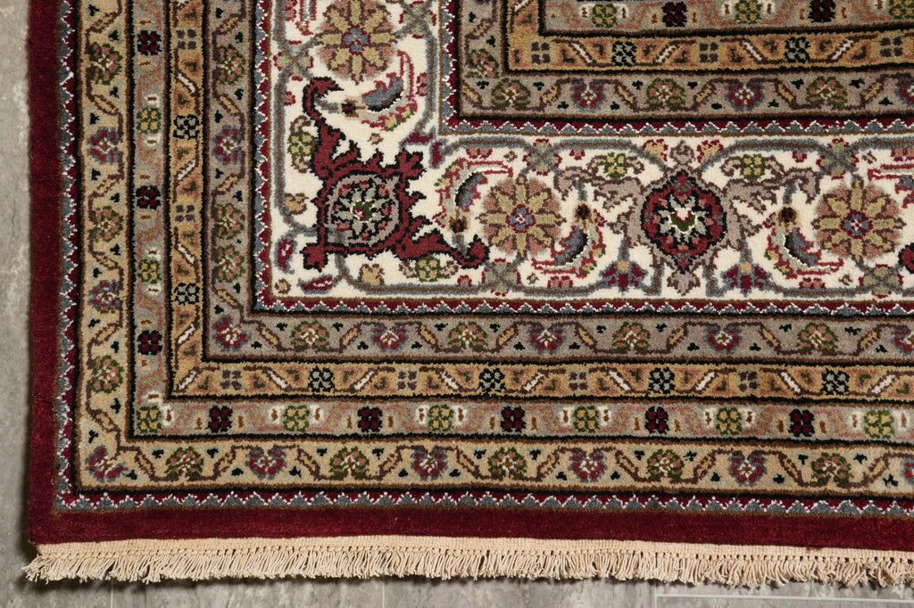 8 x 10 High Quality Soft Wool and Silk Handmade Rug Mahi Tabriz Herati Ruby Red #F-4472