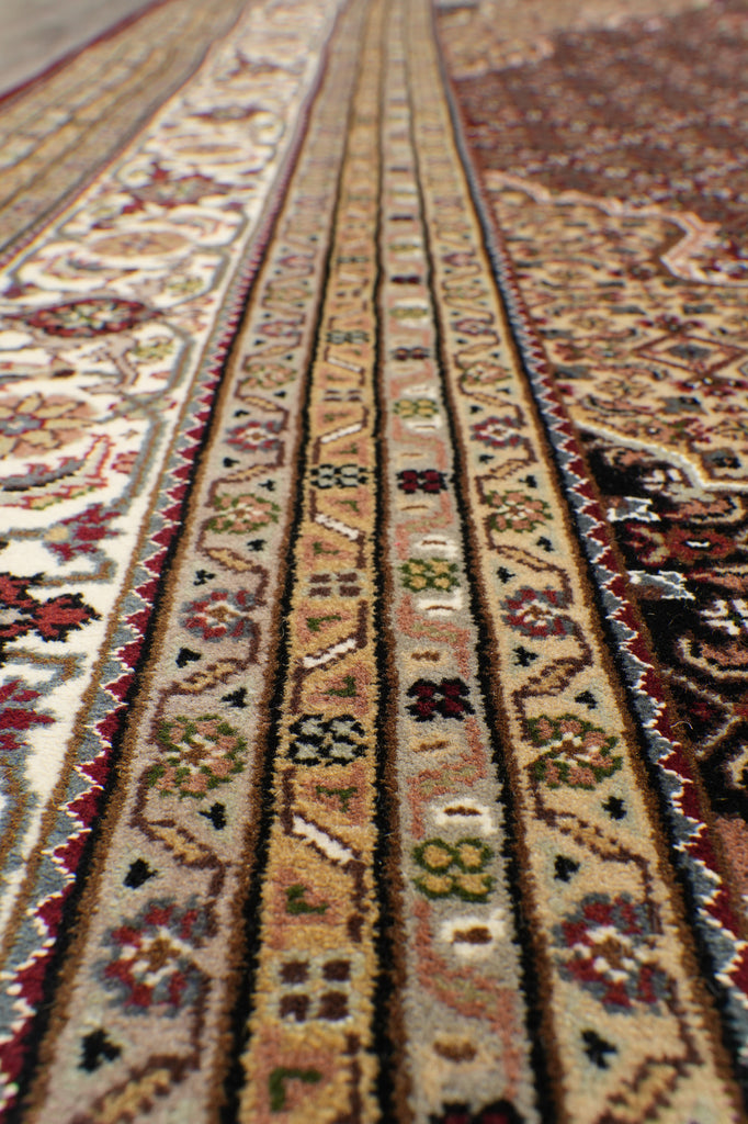 8 x 10 High Quality Soft Wool and Silk Handmade Rug Mahi Tabriz Herati Ruby Red #F-4472