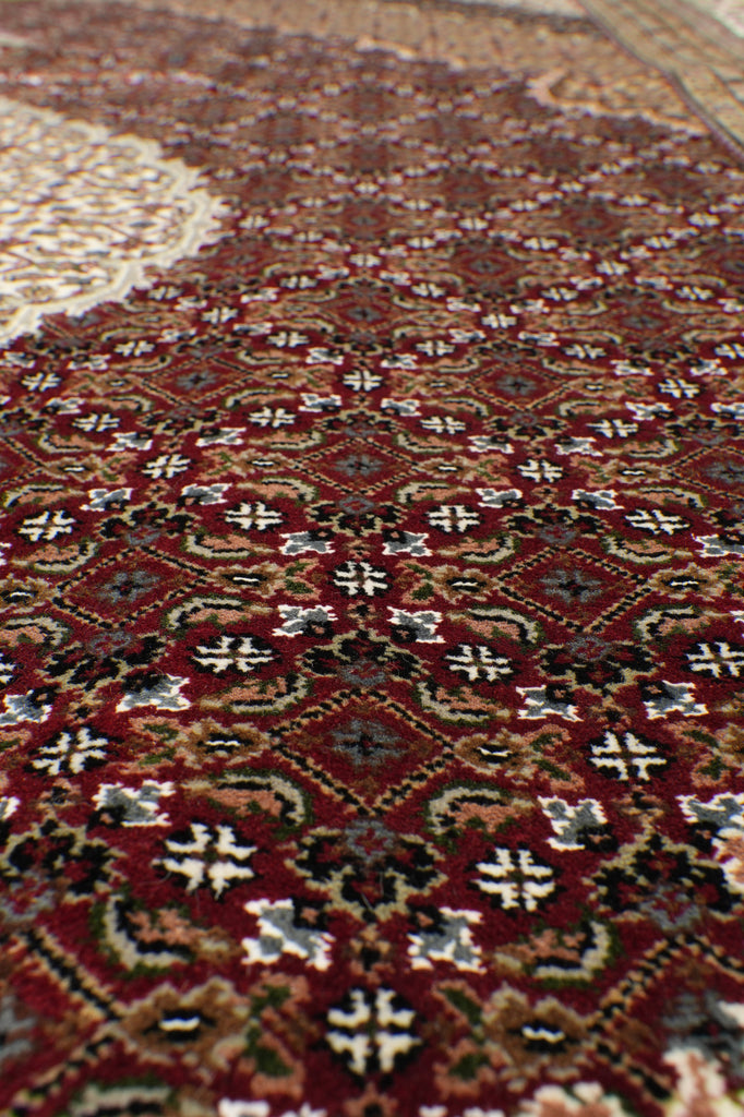 8 x 10 High Quality Soft Wool and Silk Handmade Rug Mahi Tabriz Herati Ruby Red #F-4472