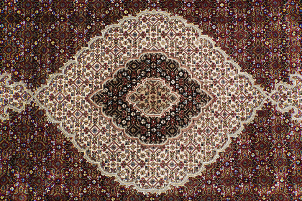 8 x 10 High Quality Soft Wool and Silk Handmade Rug Mahi Tabriz Herati Ruby Red #F-4472