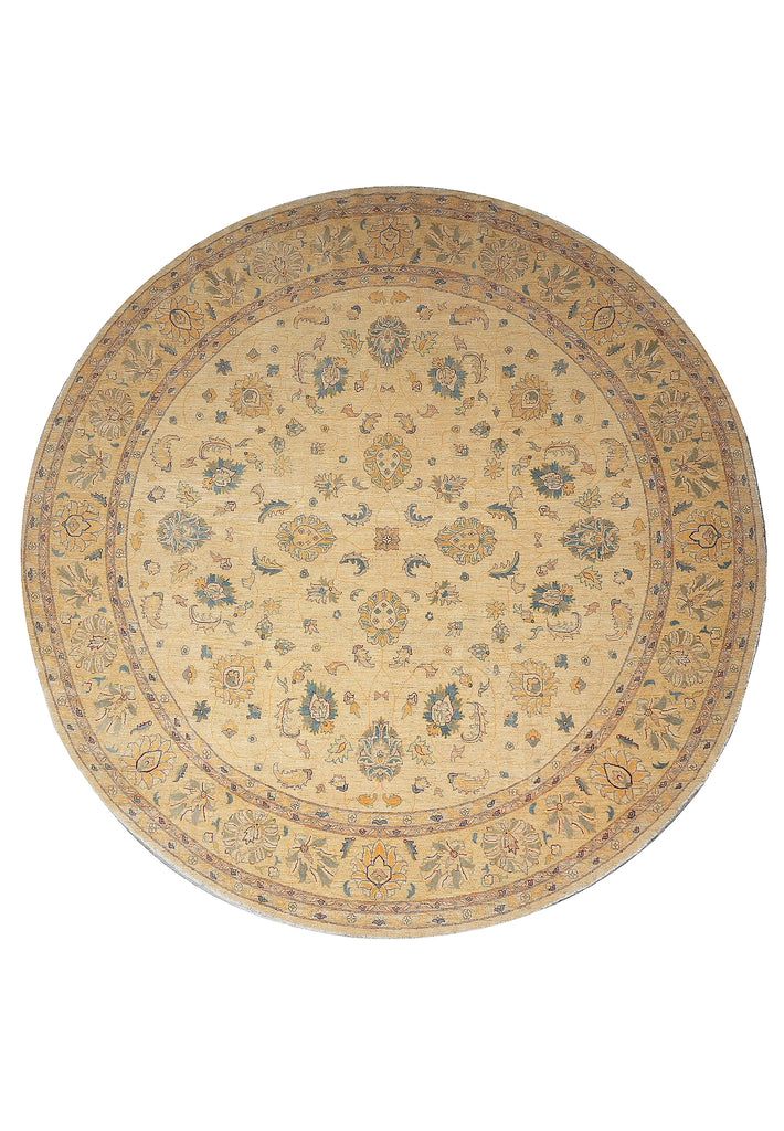 13 x 13 feet Round Chobi Peshawar Zigler Rug Natural Wool #F-3120
