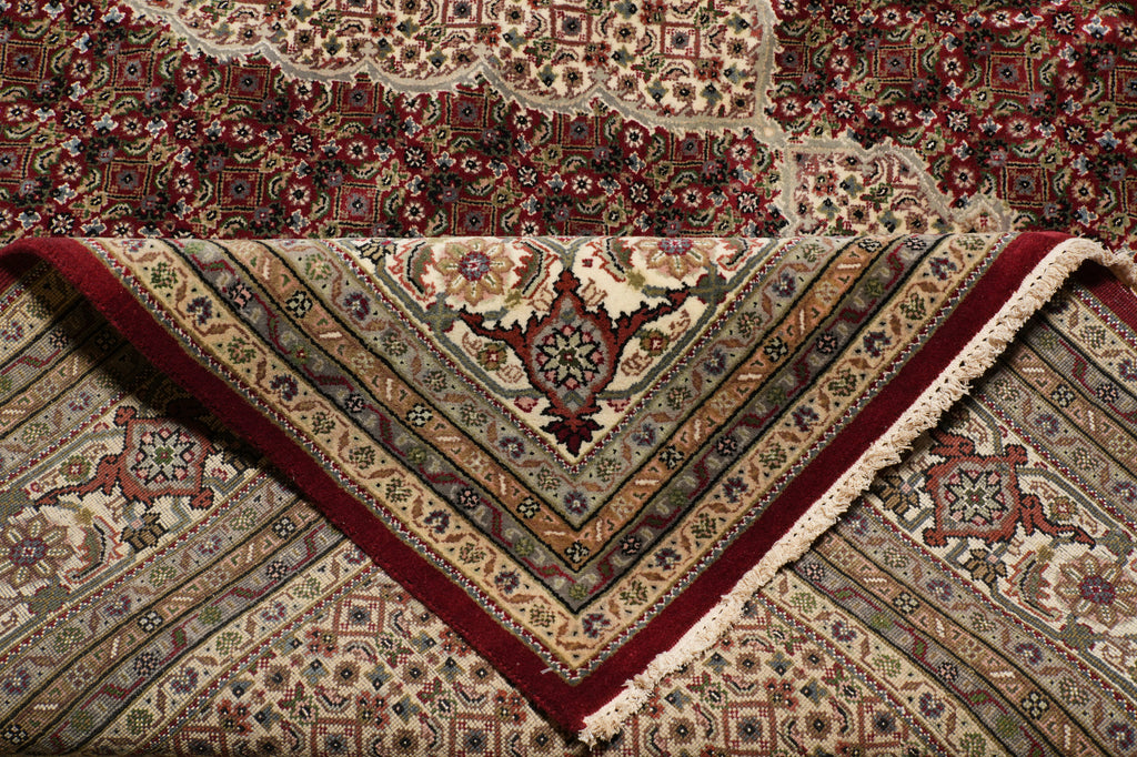 8.2 x 10 Quality Handmade Wool and Silk Tabriz Mahi Rug Pomegranate Red #F-4473
