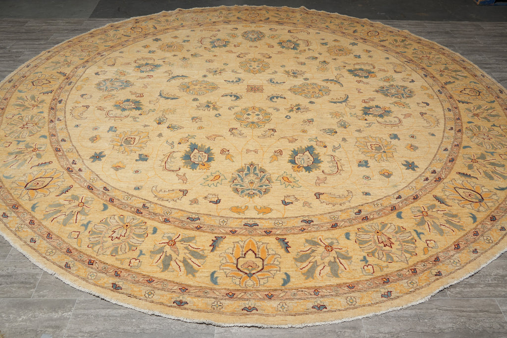 13 x 13 feet Round Chobi Peshawar Zigler Rug Natural Wool #F-3120