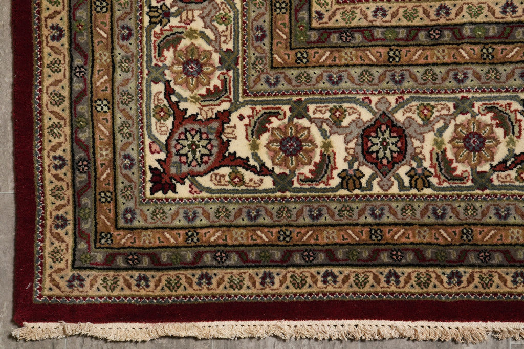 8.2 x 10 Quality Handmade Wool and Silk Tabriz Mahi Rug Pomegranate Red #F-4473