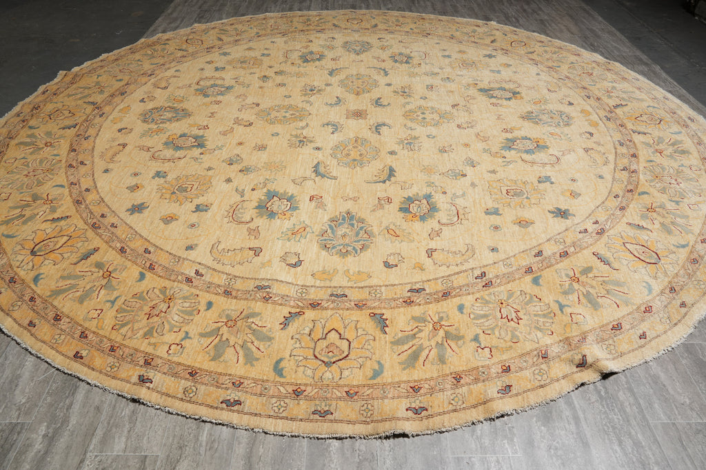 13 x 13 feet Round Chobi Peshawar Zigler Rug Natural Wool #F-3120