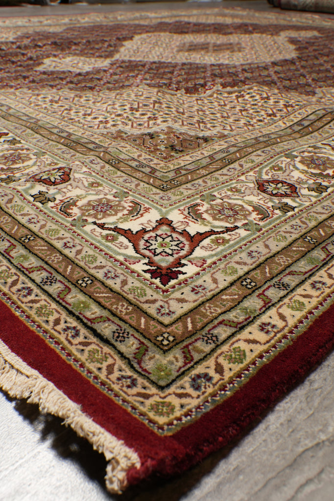 8.2 x 10 Quality Handmade Wool and Silk Tabriz Mahi Rug Pomegranate Red #F-4473
