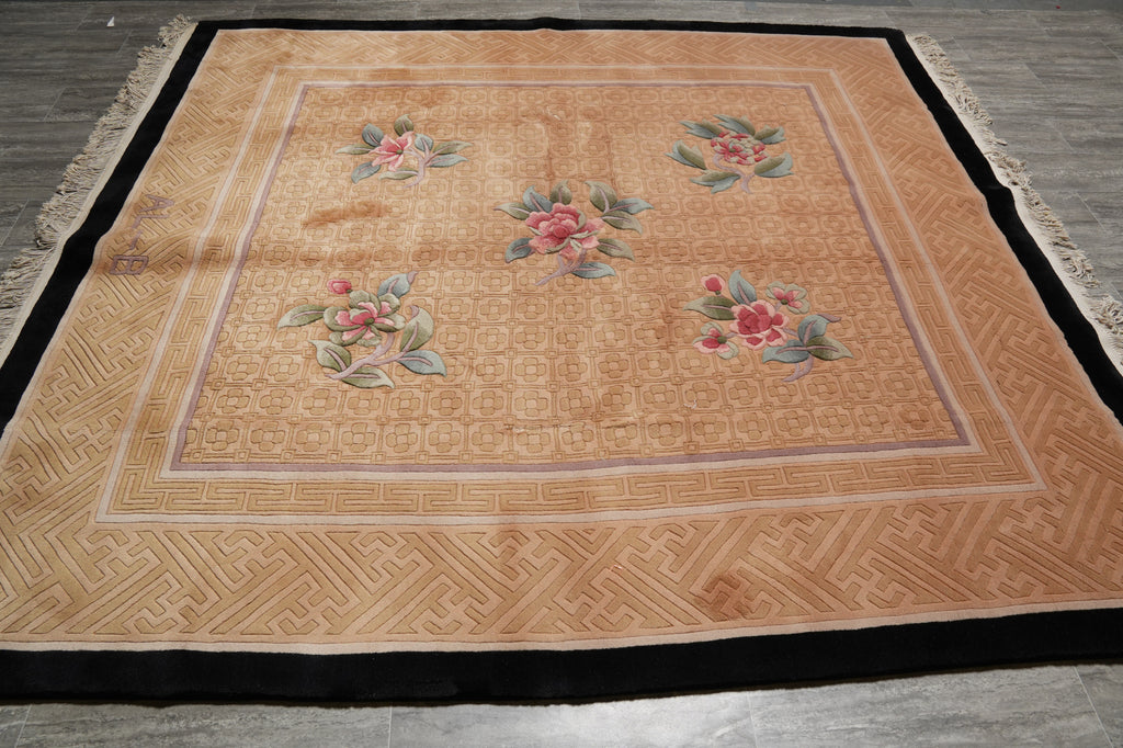 7.11 x 8.6 Square New Art Deco Pattern Chinese Rug Thick Dense Lustrous Wool - view 5
