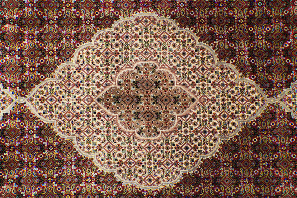 8.2 x 10 Quality Handmade Wool and Silk Tabriz Mahi Rug Pomegranate Red #F-4473