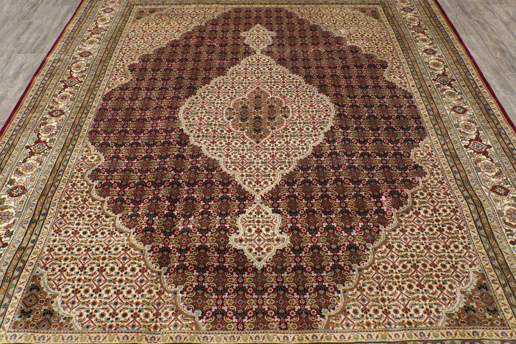8.2 x 10 Quality Handmade Wool and Silk Tabriz Mahi Rug Pomegranate Red #F-4473