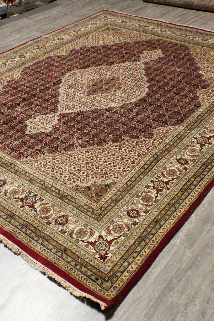 8.2 x 10 Quality Handmade Wool and Silk Tabriz Mahi Rug Pomegranate Red #F-4473