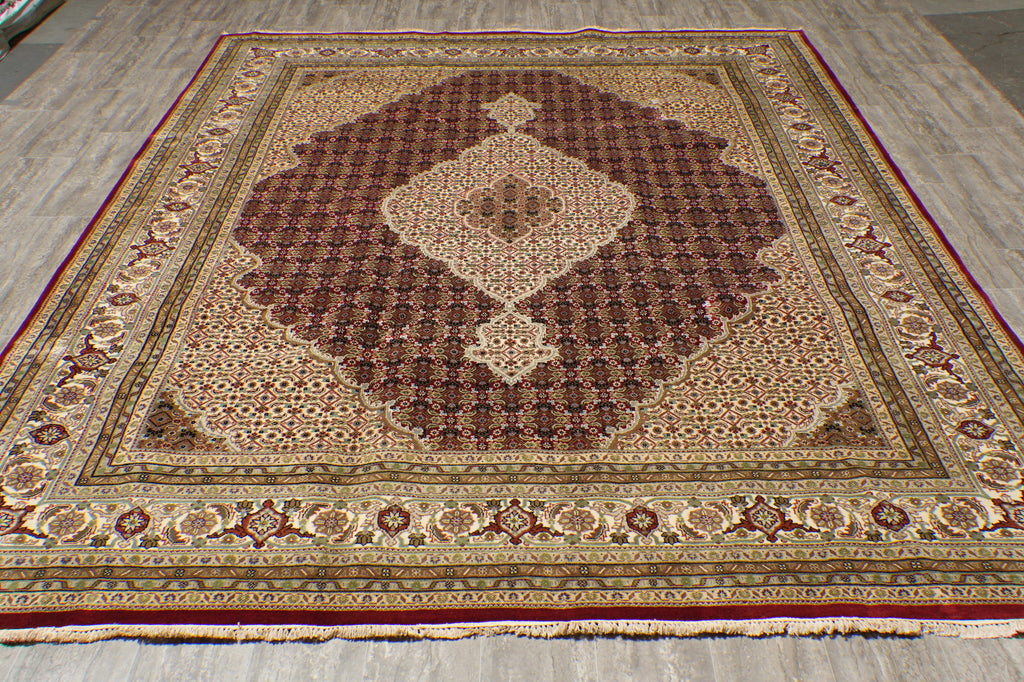 8.2 x 10 Quality Handmade Wool and Silk Tabriz Mahi Rug Pomegranate Red #F-4473