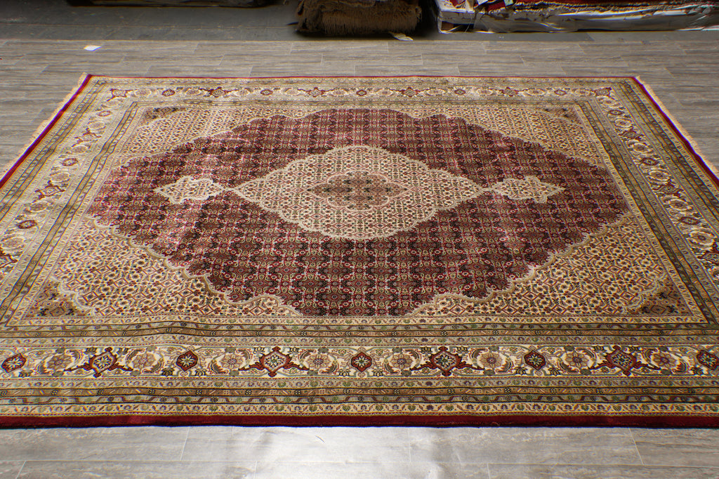 8.2 x 10 Quality Handmade Wool and Silk Tabriz Mahi Rug Pomegranate Red #F-4473