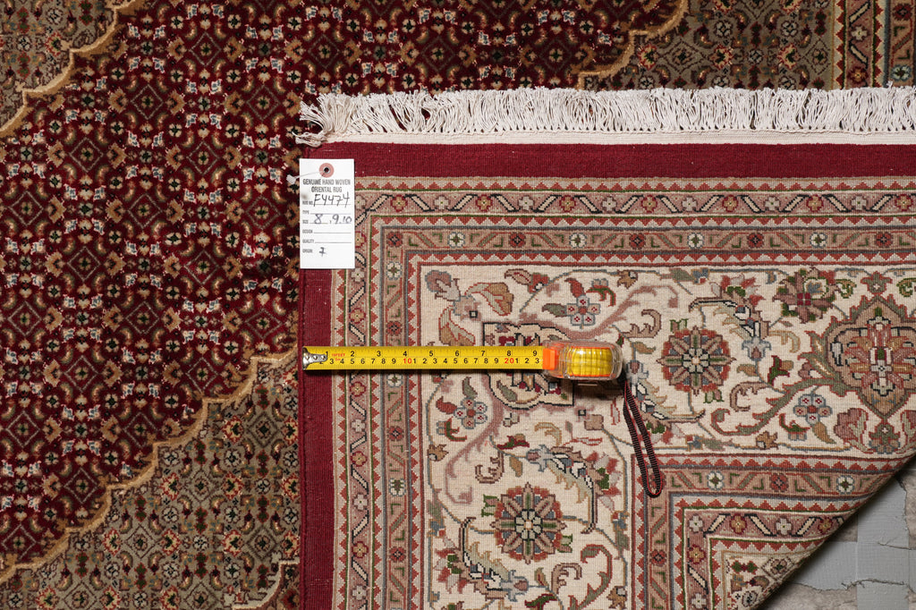 8 x 9.10 High Quality Wool And Silk Dense Weave Tabriz Mahi Rug Ruby Red #F-4474
