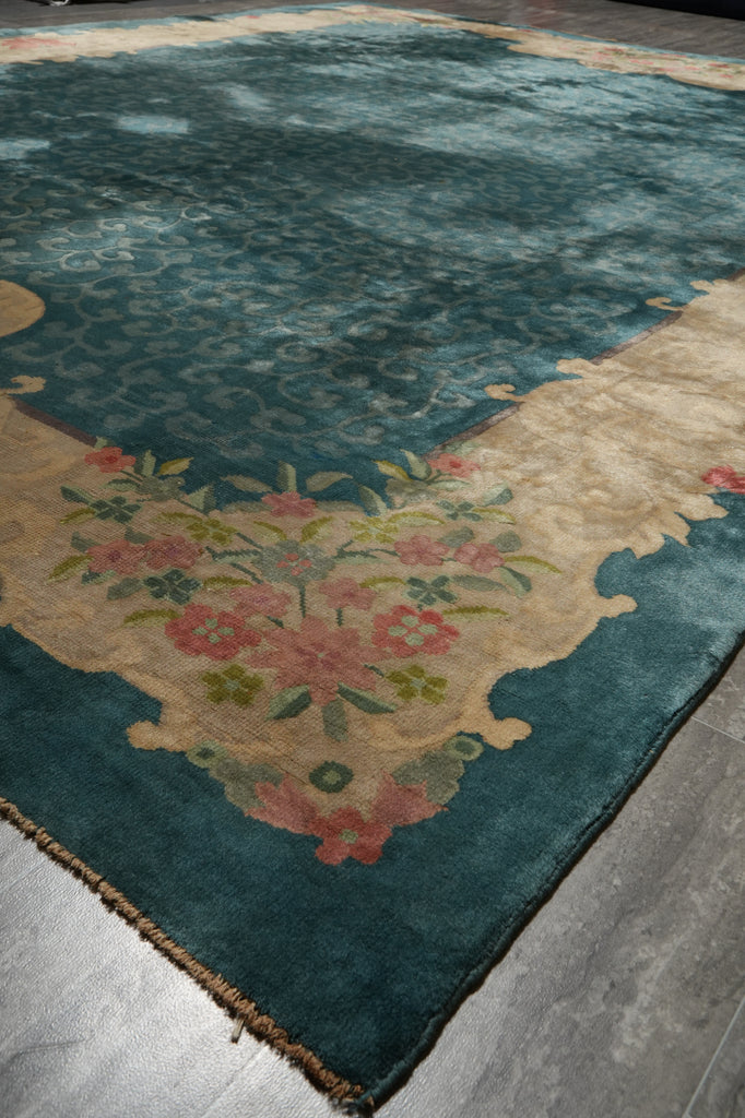 8.9 x 11 Old Chinese Art Deco Rug Green #PIX-25739