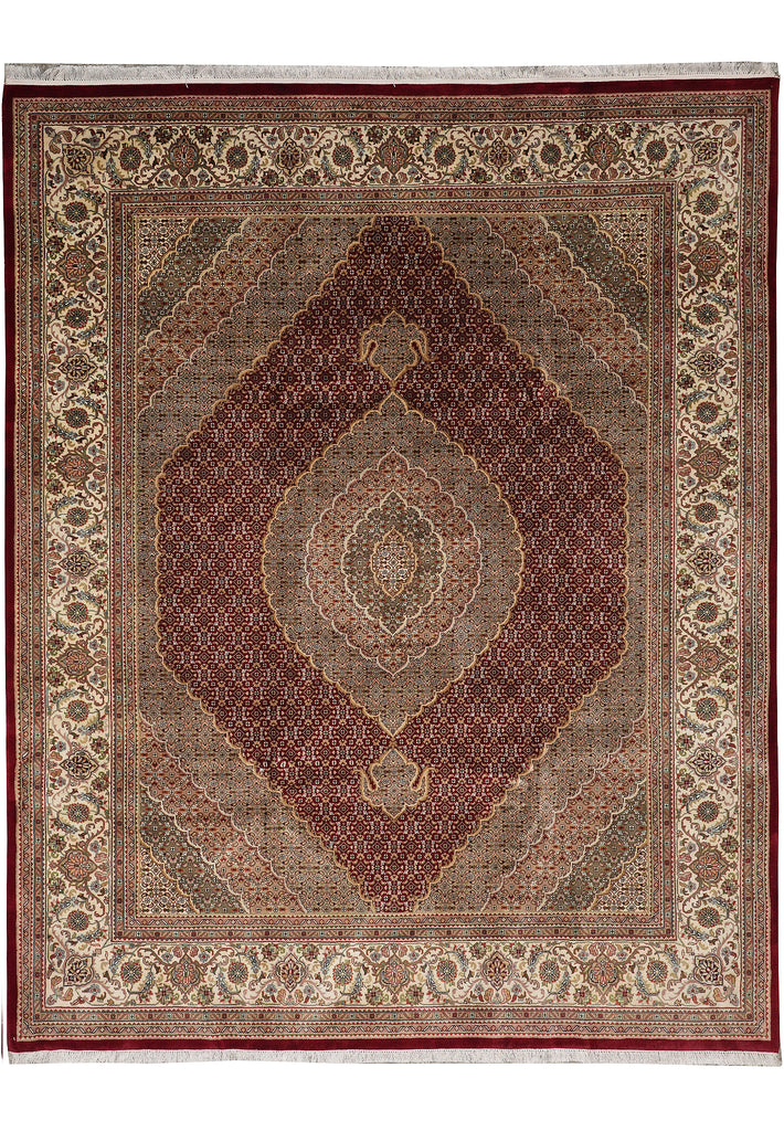 8 x 9.10 High Quality Wool And Silk Dense Weave Tabriz Mahi Rug Ruby Red #F-4474