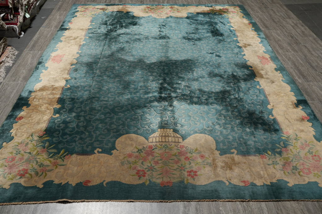 8.9 x 11 Old Chinese Art Deco Rug Green #PIX-25739