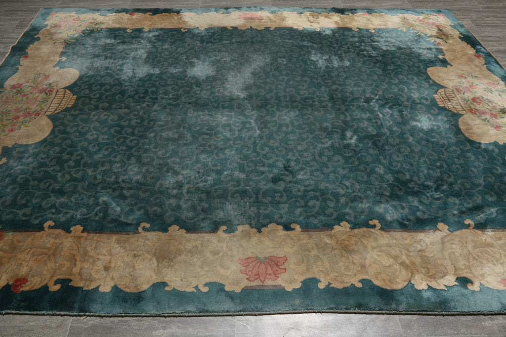 8.9 x 11 Old Chinese Art Deco Rug Green #PIX-25739