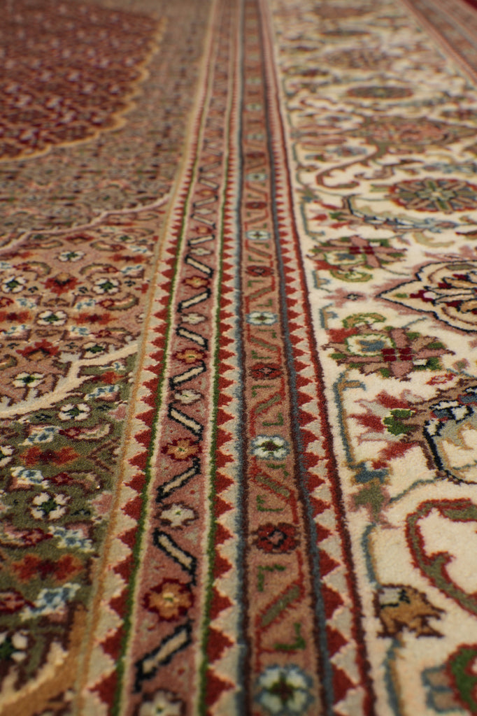 8 x 9.10 High Quality Wool And Silk Dense Weave Tabriz Mahi Rug Ruby Red #F-4474