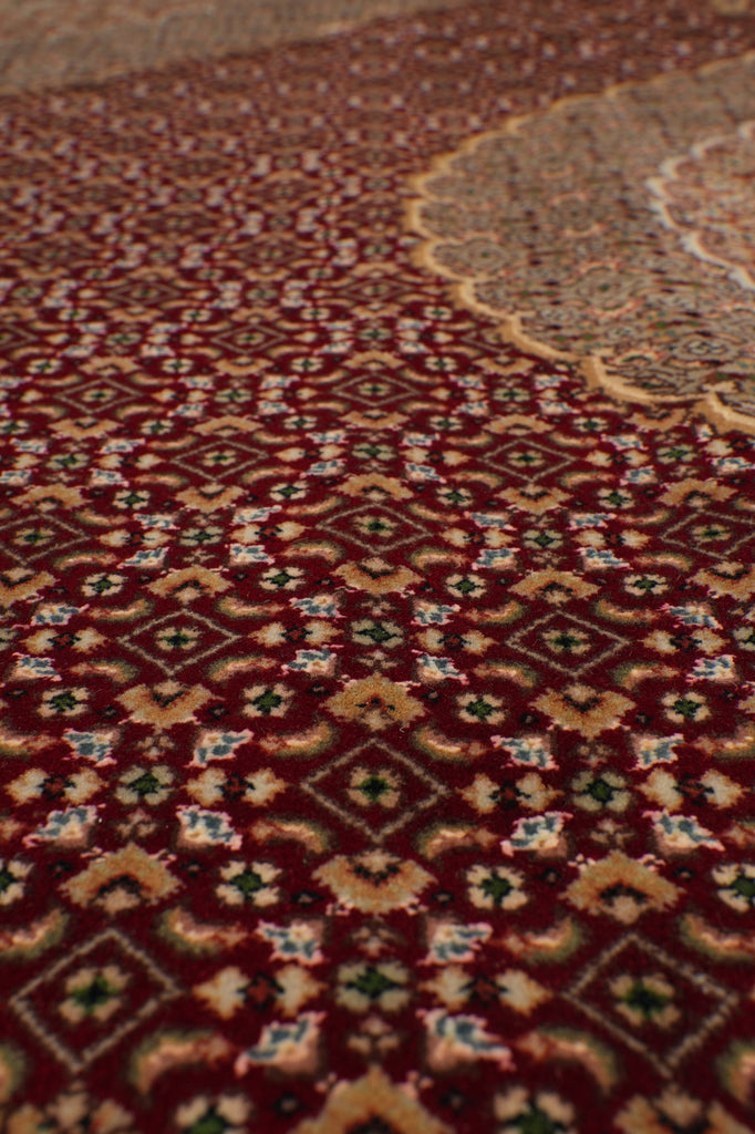 8 x 9.10 High Quality Wool And Silk Dense Weave Tabriz Mahi Rug Ruby Red #F-4474