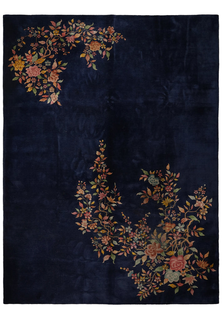 8.11 x 11.9 Art Deco Chinese Rug Royal Blue