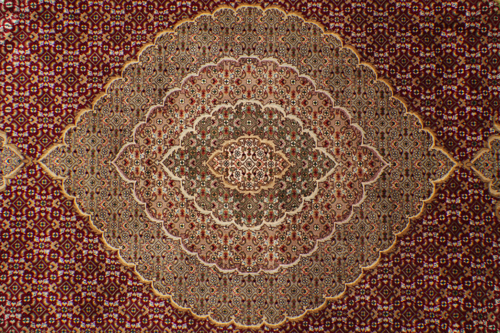 8 x 9.10 High Quality Wool And Silk Dense Weave Tabriz Mahi Rug Ruby Red #F-4474