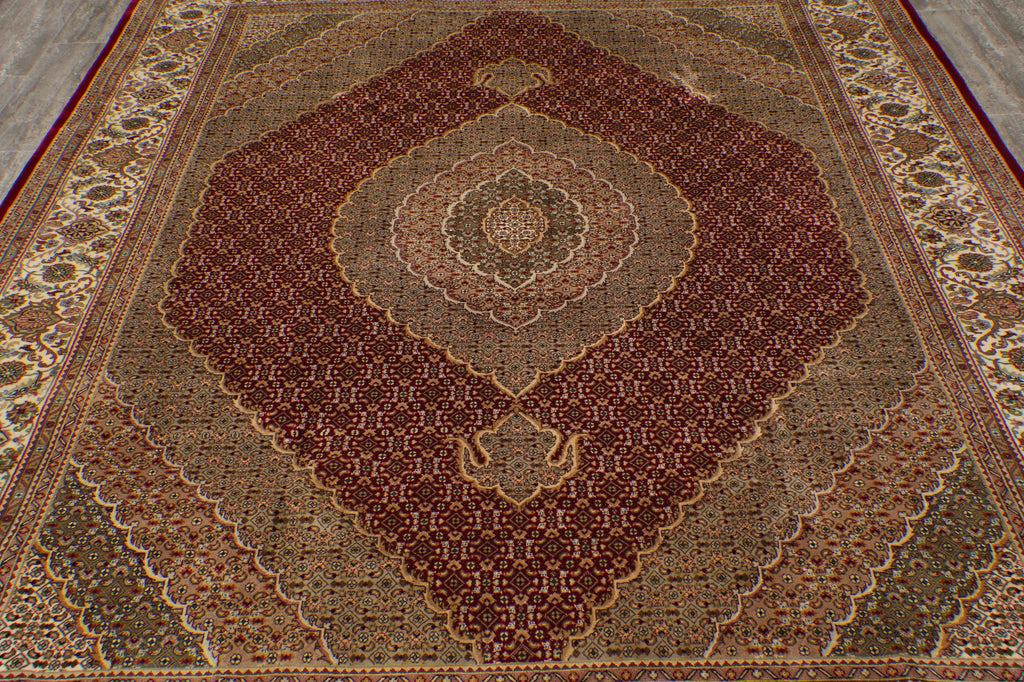 8 x 9.10 High Quality Wool And Silk Dense Weave Tabriz Mahi Rug Ruby Red #F-4474