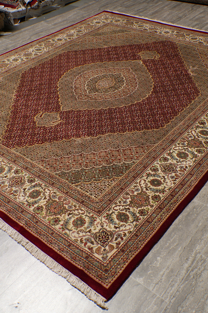 8 x 9.10 High Quality Wool And Silk Dense Weave Tabriz Mahi Rug Ruby Red #F-4474