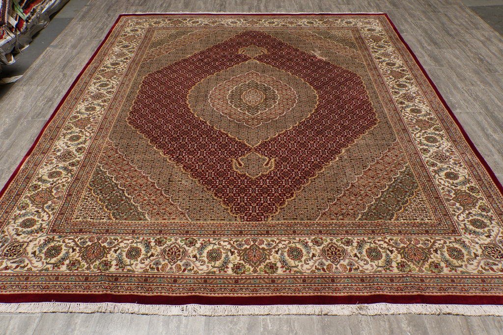 8 x 9.10 High Quality Wool And Silk Dense Weave Tabriz Mahi Rug Ruby Red #F-4474