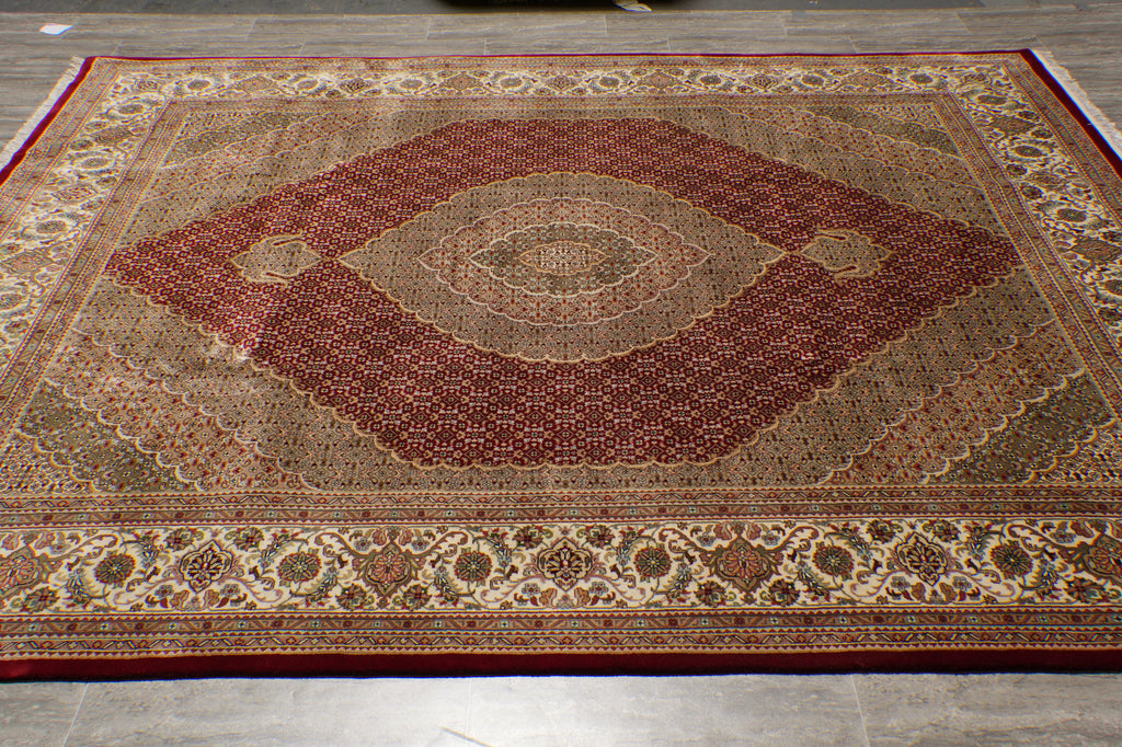 8 x 9.10 High Quality Wool And Silk Dense Weave Tabriz Mahi Rug Ruby Red #F-4474