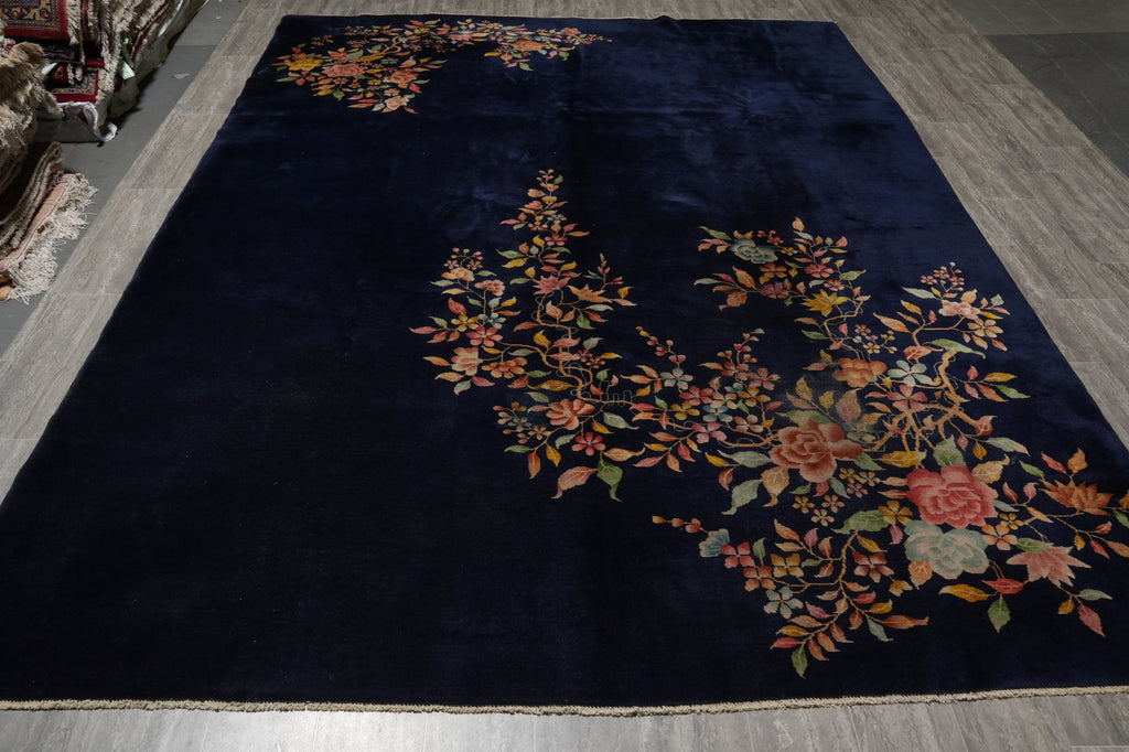 8.11 x 11.9 Art Deco Chinese Rug Royal Blue - view 3