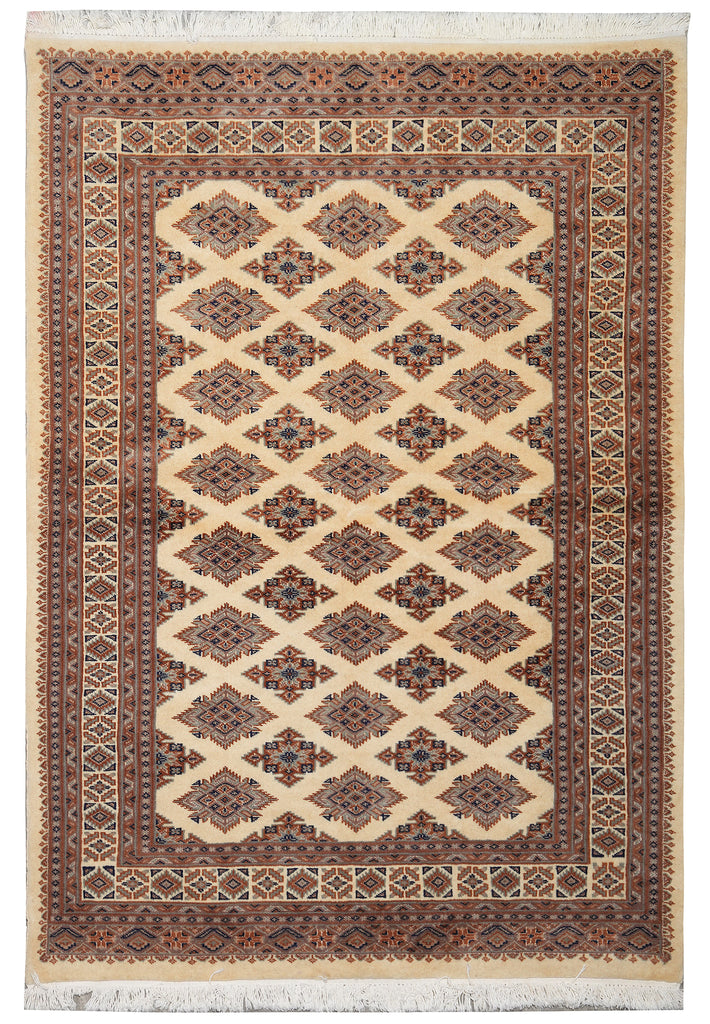 4 x 6 Jaldar Bokhara Rug Geormetric Soft Natural Wool Hand-Knotted #B-78166
