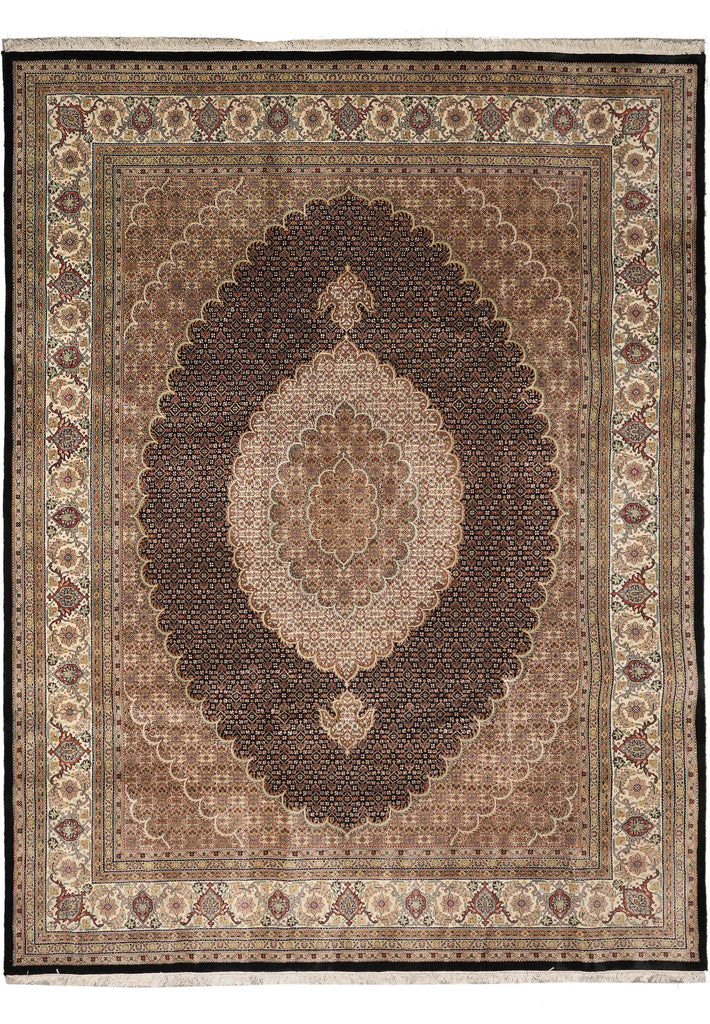 8 x 10.2 Black Tabriz Mahi Quality Handmade Rug #F-4476