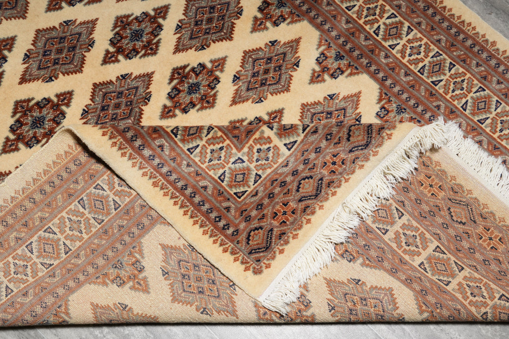 4 x 6 Jaldar Bokhara Rug Geormetric Soft Natural Wool Hand-Knotted #B-78166