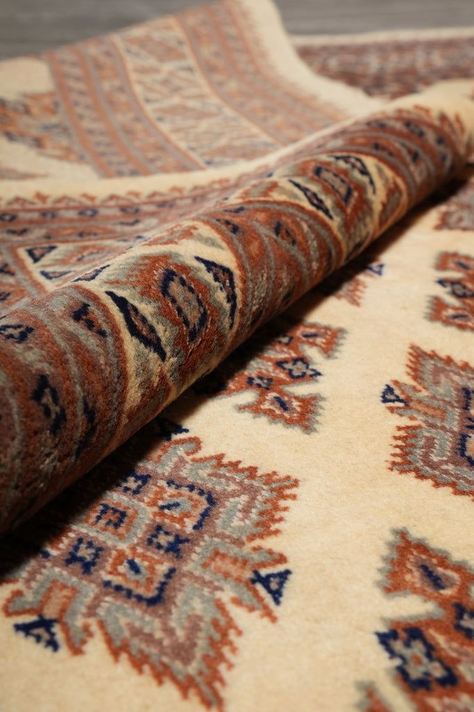 4 x 6 Jaldar Bokhara Rug Geormetric Soft Natural Wool Hand-Knotted #B-78166