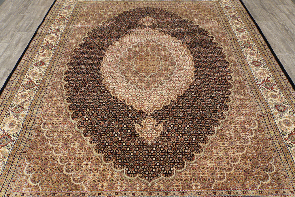 8 x 10.2 Black Tabriz Mahi Quality Handmade Rug #F-4476