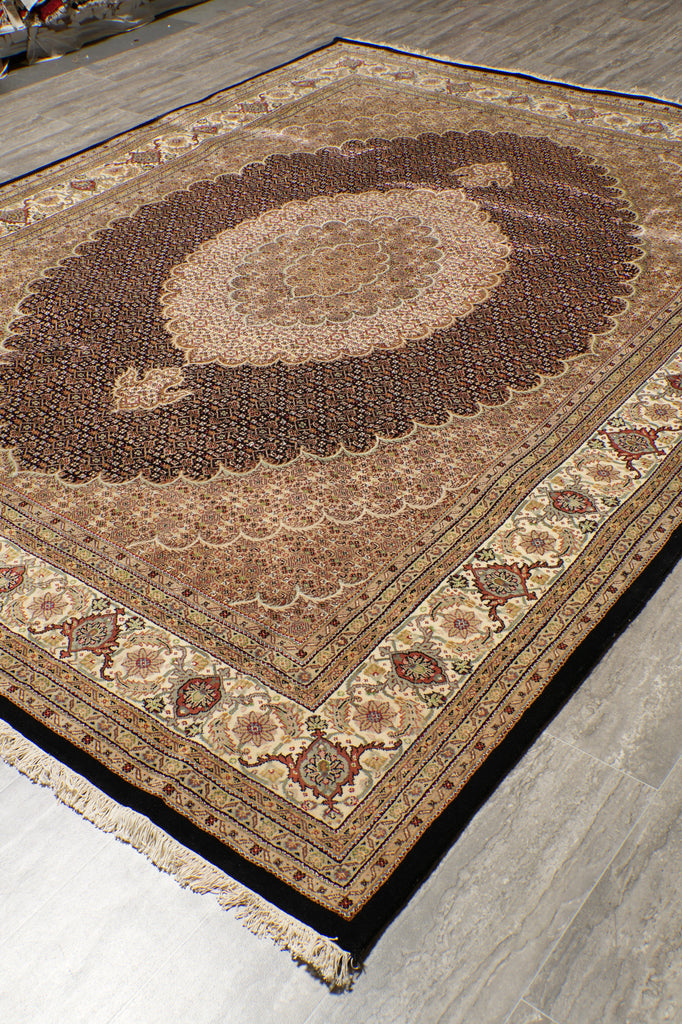 8 x 10.2 Black Tabriz Mahi Quality Handmade Rug #F-4476