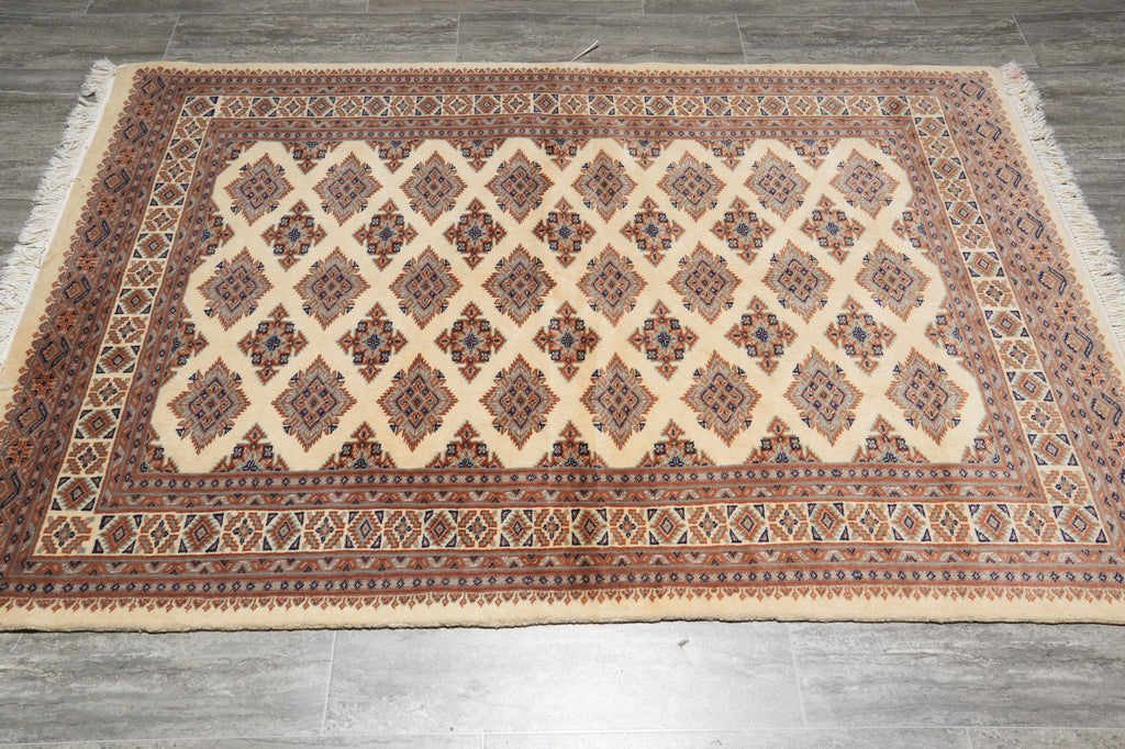 4 x 6 Jaldar Bokhara Rug Geormetric Soft Natural Wool Hand-Knotted #B-78166