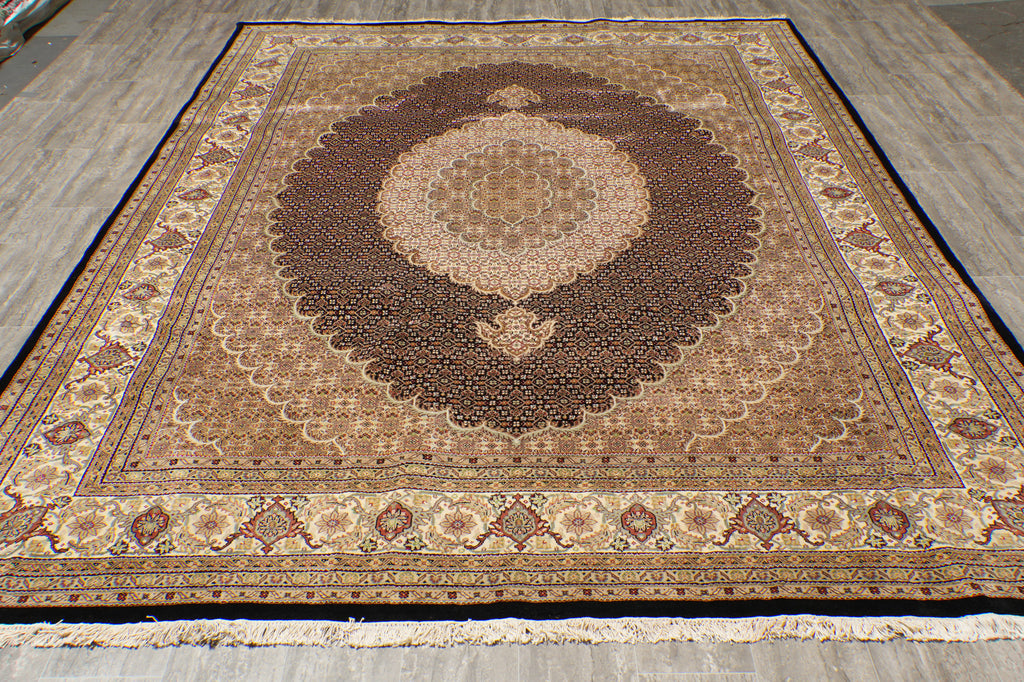 8 x 10.2 Black Tabriz Mahi Quality Handmade Rug #F-4476
