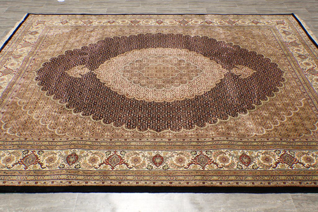 8 x 10.2 Black Tabriz Mahi Quality Handmade Rug #F-4476