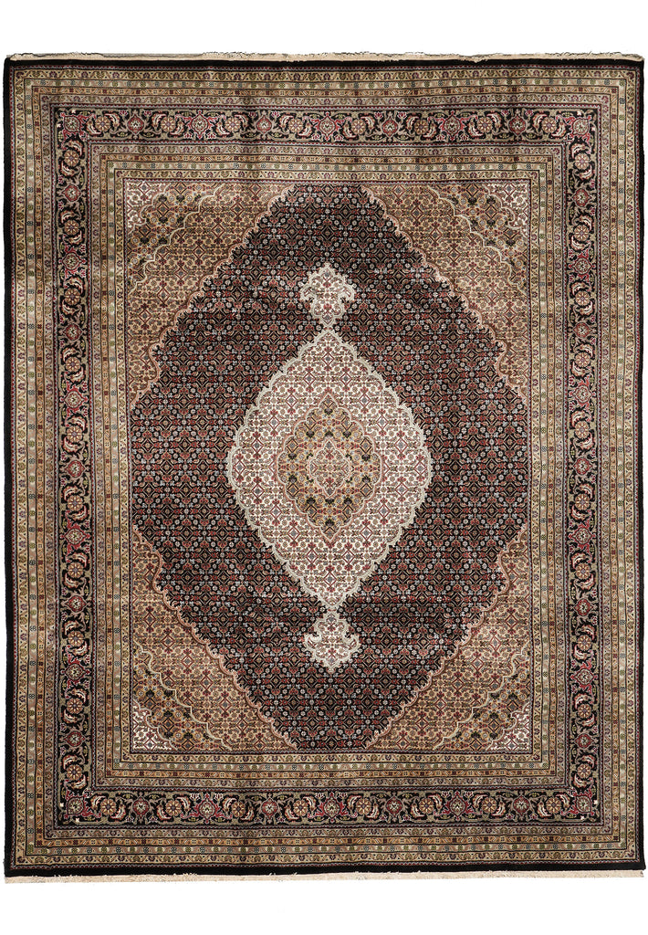 8.1 x 10.1 Black High Quality Wool And Silk Hand-Knotted Area Rug #F-4477