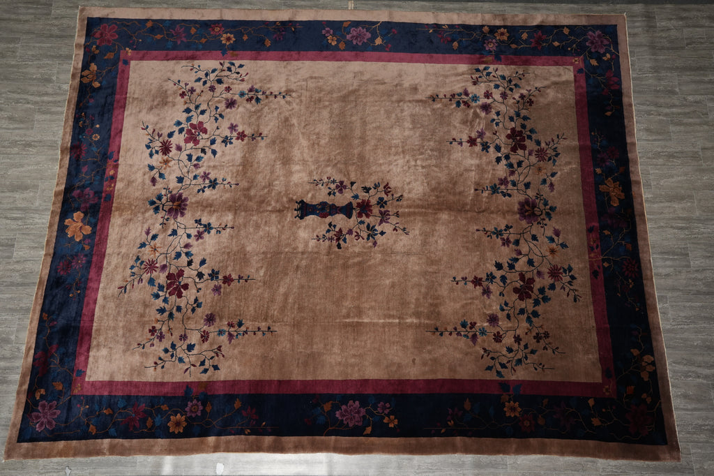 11.3 x 14.2 Art Deco Pattern Hand-Knotted Chinese Rug 1930's #F-6210