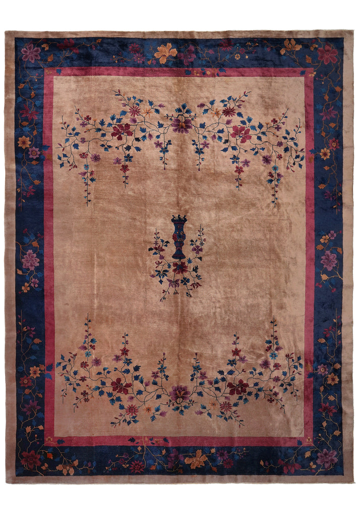 11.3 x 14.2 Art Deco Pattern Hand-Knotted Chinese Rug 1930's #F-6210