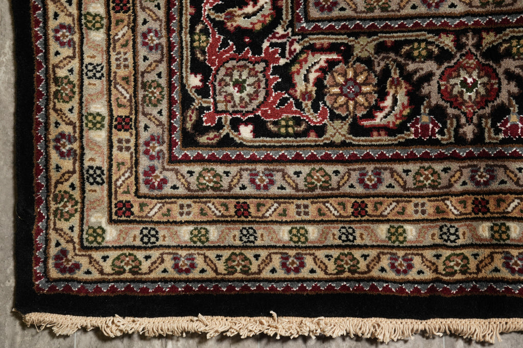 8.1 x 10.1 Black High Quality Wool And Silk Hand-Knotted Area Rug #F-4477