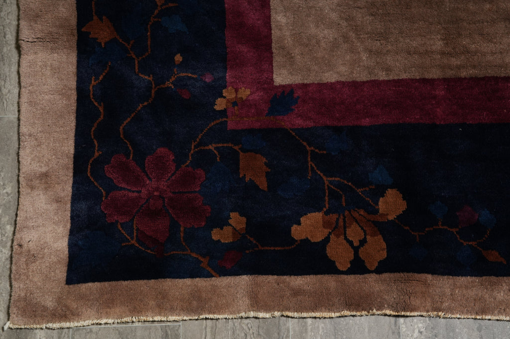 11.3 x 14.2 Art Deco Pattern Hand-Knotted Chinese Rug 1930's #F-6210