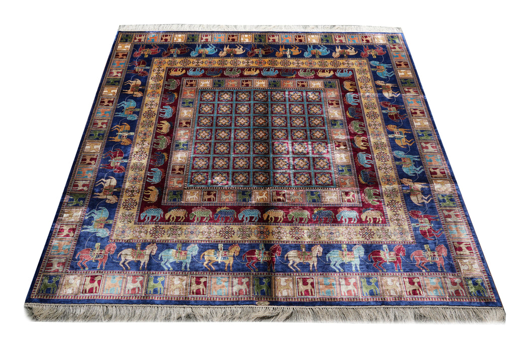 6 x 6 SQUARE SILK RUG HORSES #PIX-59118