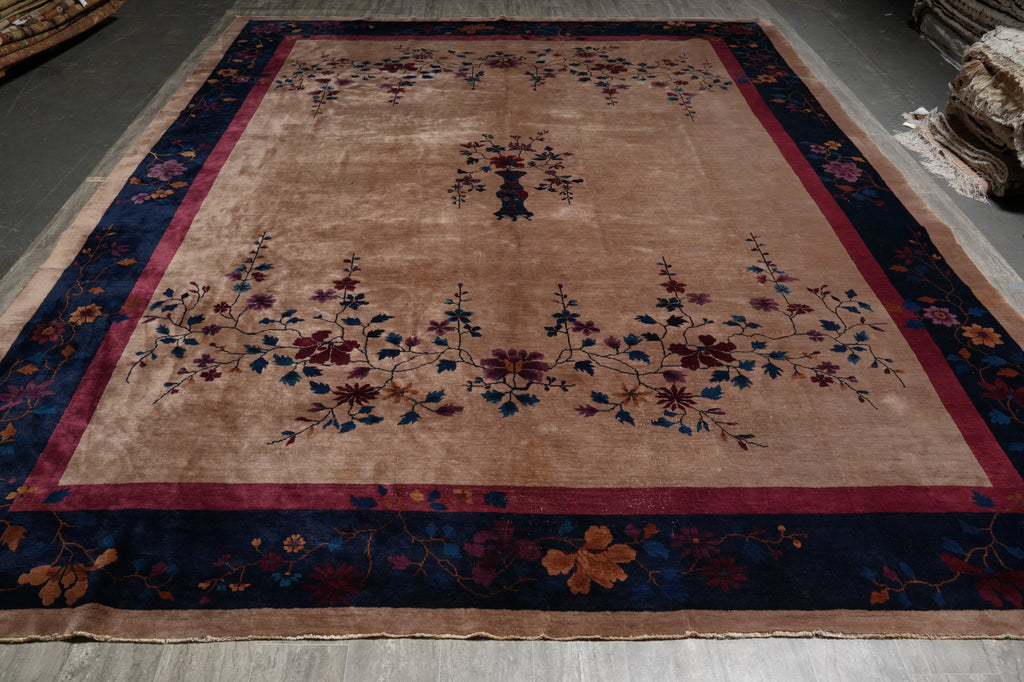 11.3 x 14.2 Art Deco Pattern Hand-Knotted Chinese Rug 1930's #F-6210
